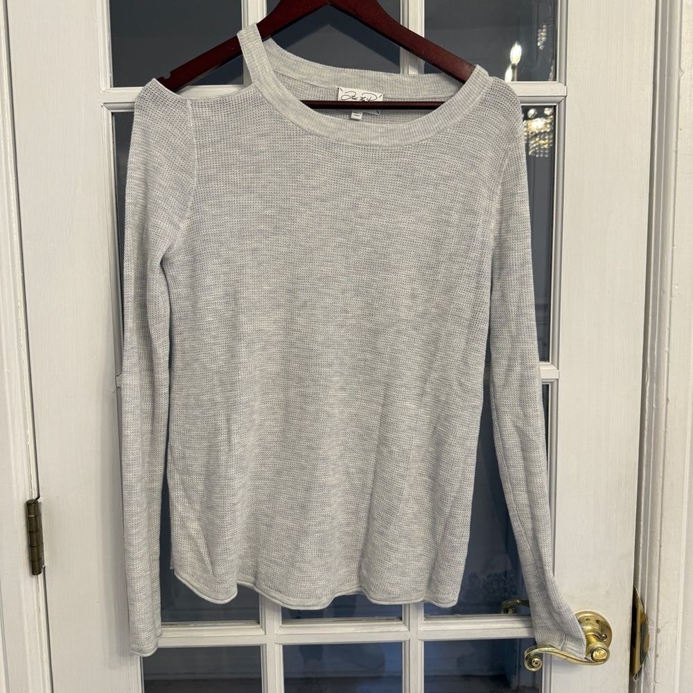 FEEL THE PIECE Women’s Gray Waffle Knit Cut Out Long Sleeve Top Size M/L